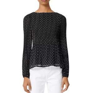 Maje Lockito Pleated Polka‎ Dot Top Black Size 4
